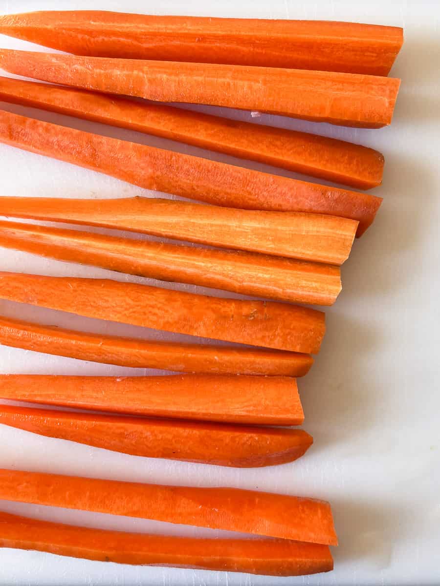 Peeled and sliced carrots.