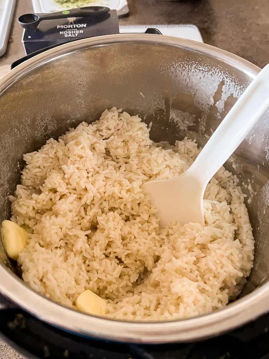 Cooked white rice inside instant pot.