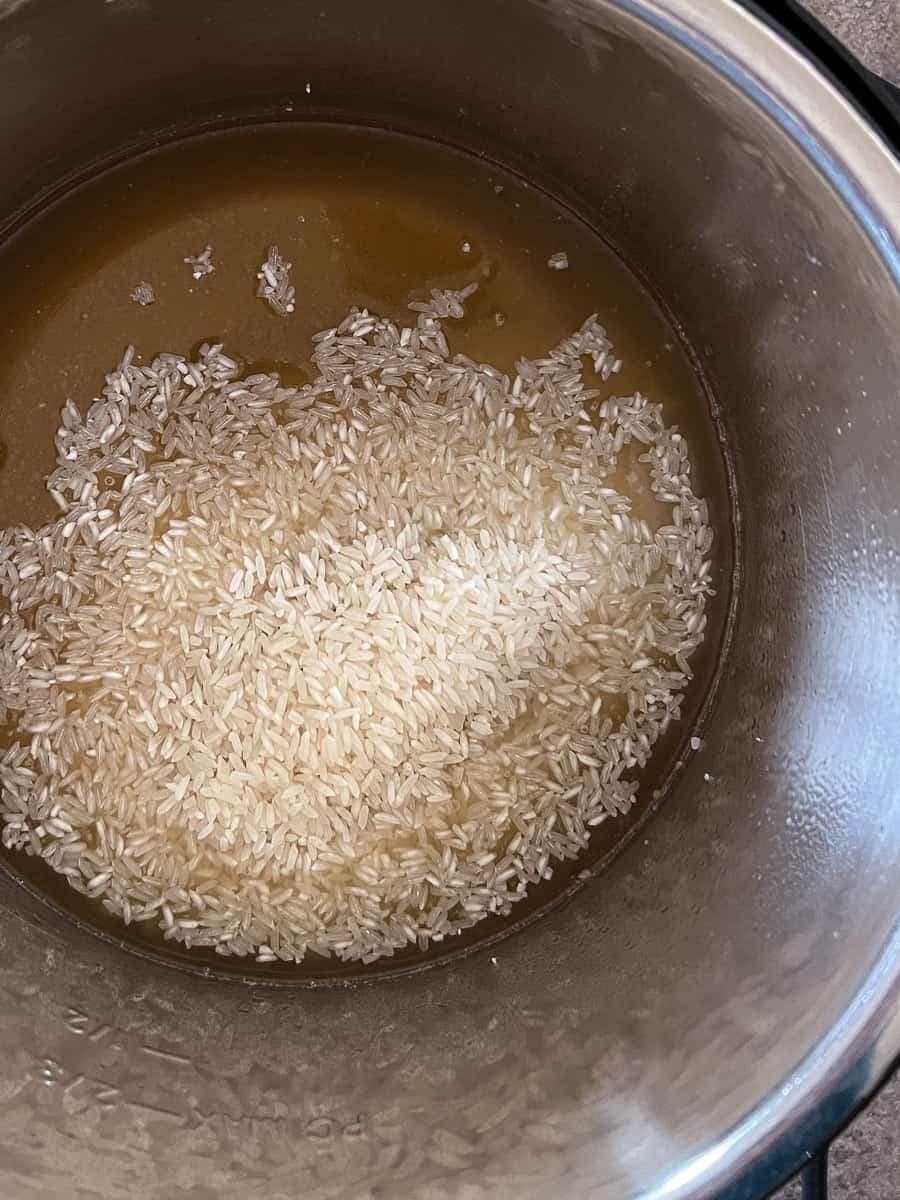 Rice and Chicken Broth inside Instant Pot