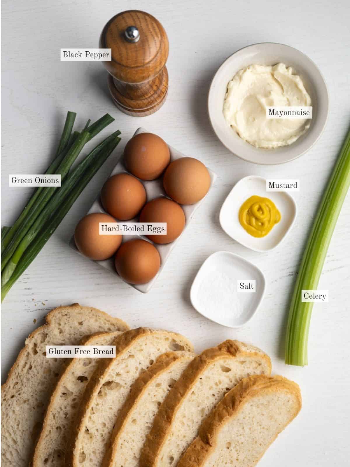 ingredients to make egg salad sandwiches.