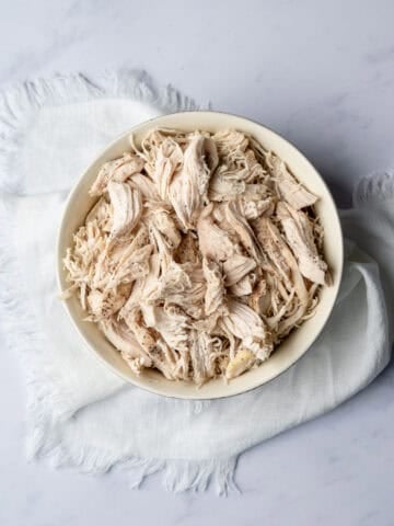 a bowl of shredded chicken.