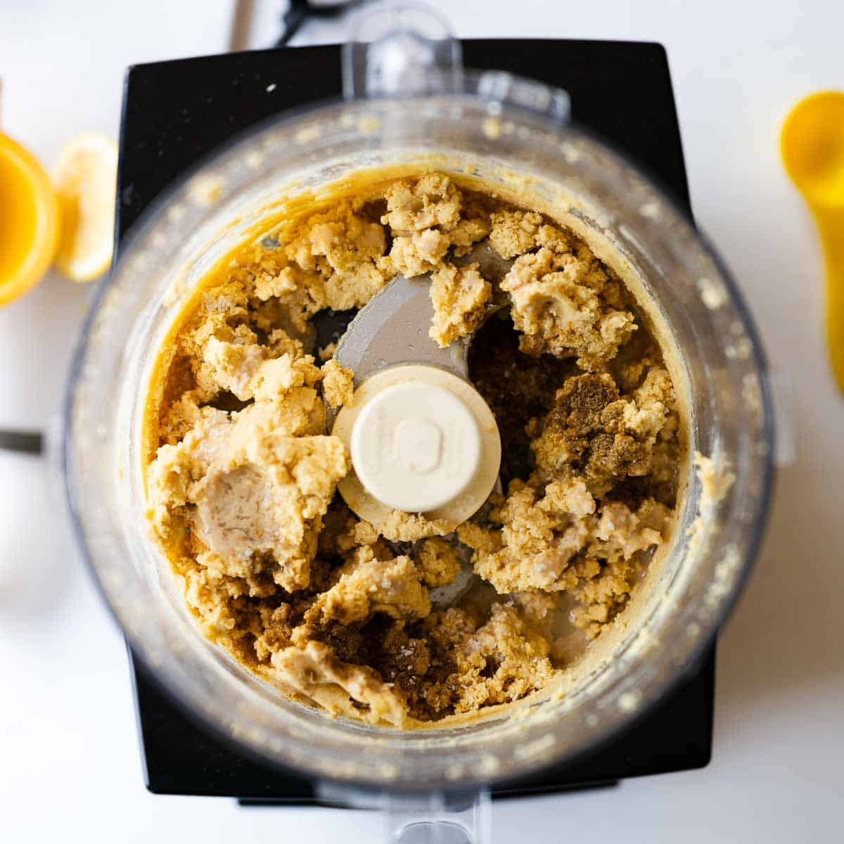 chickpeas and garlic oil blended in a food processer.
