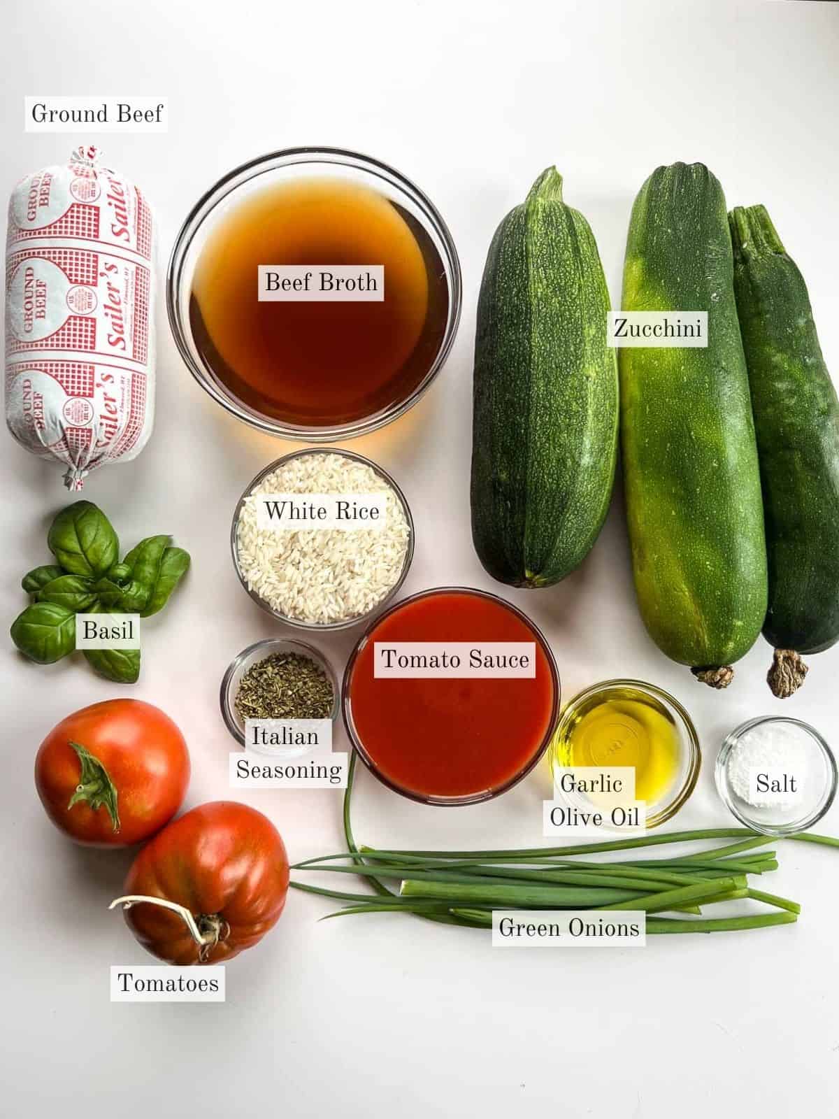 ingredients for stuffed zucchini boats.