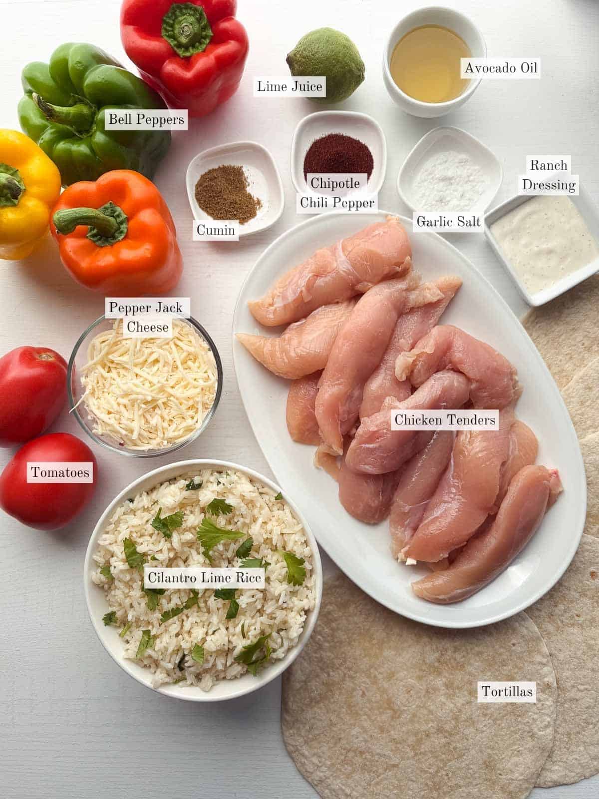 ingredients for chicken burritos.