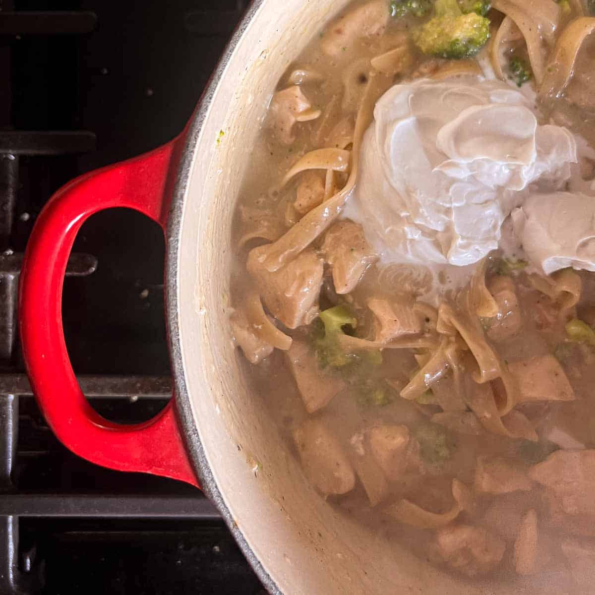 coconut cream added to the cooked alfredo.