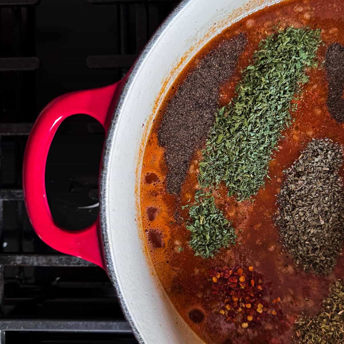 spices added to the soup mixture.