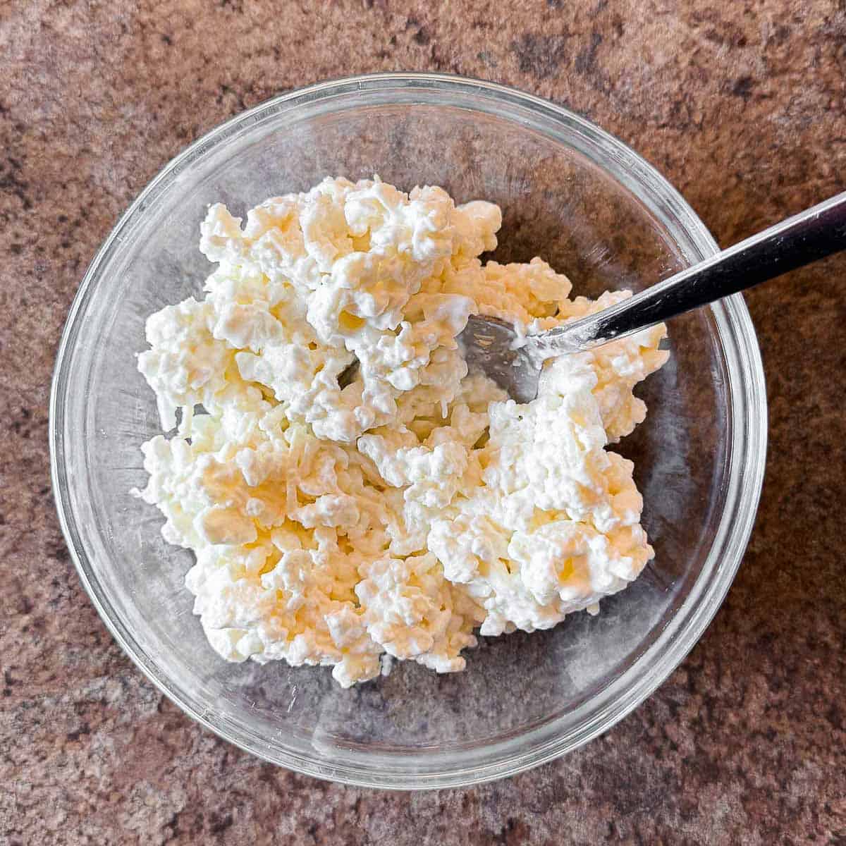small bowl of cottage cheese, mozzarella cheese and parmesan.