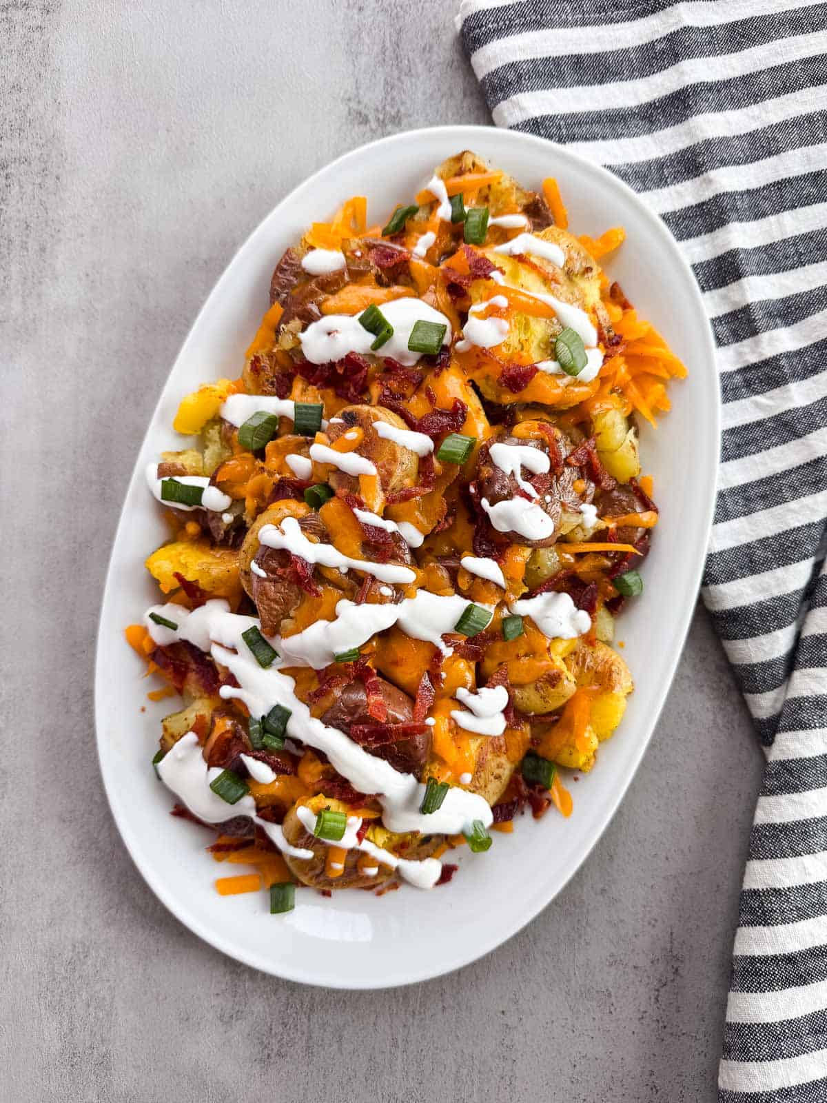 platter of smashed potatoes.