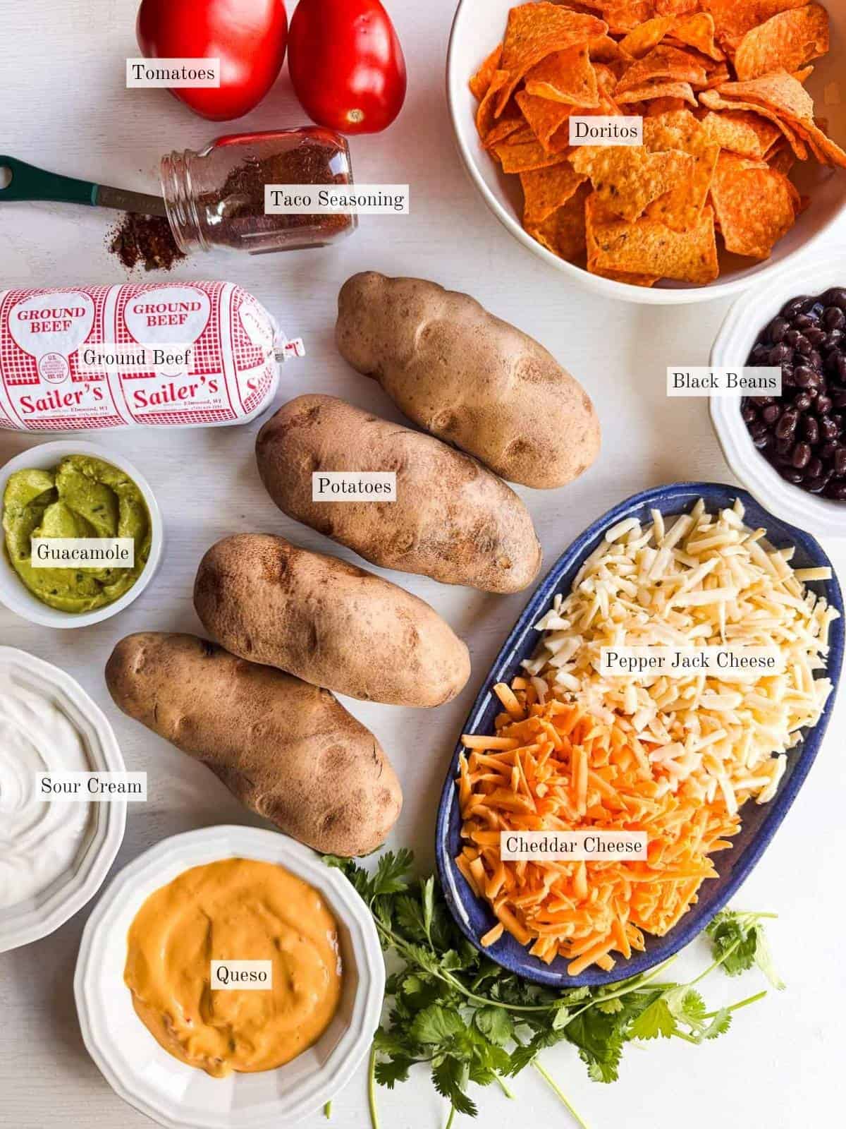 flat lay of ingredients for taco baked potatoes.