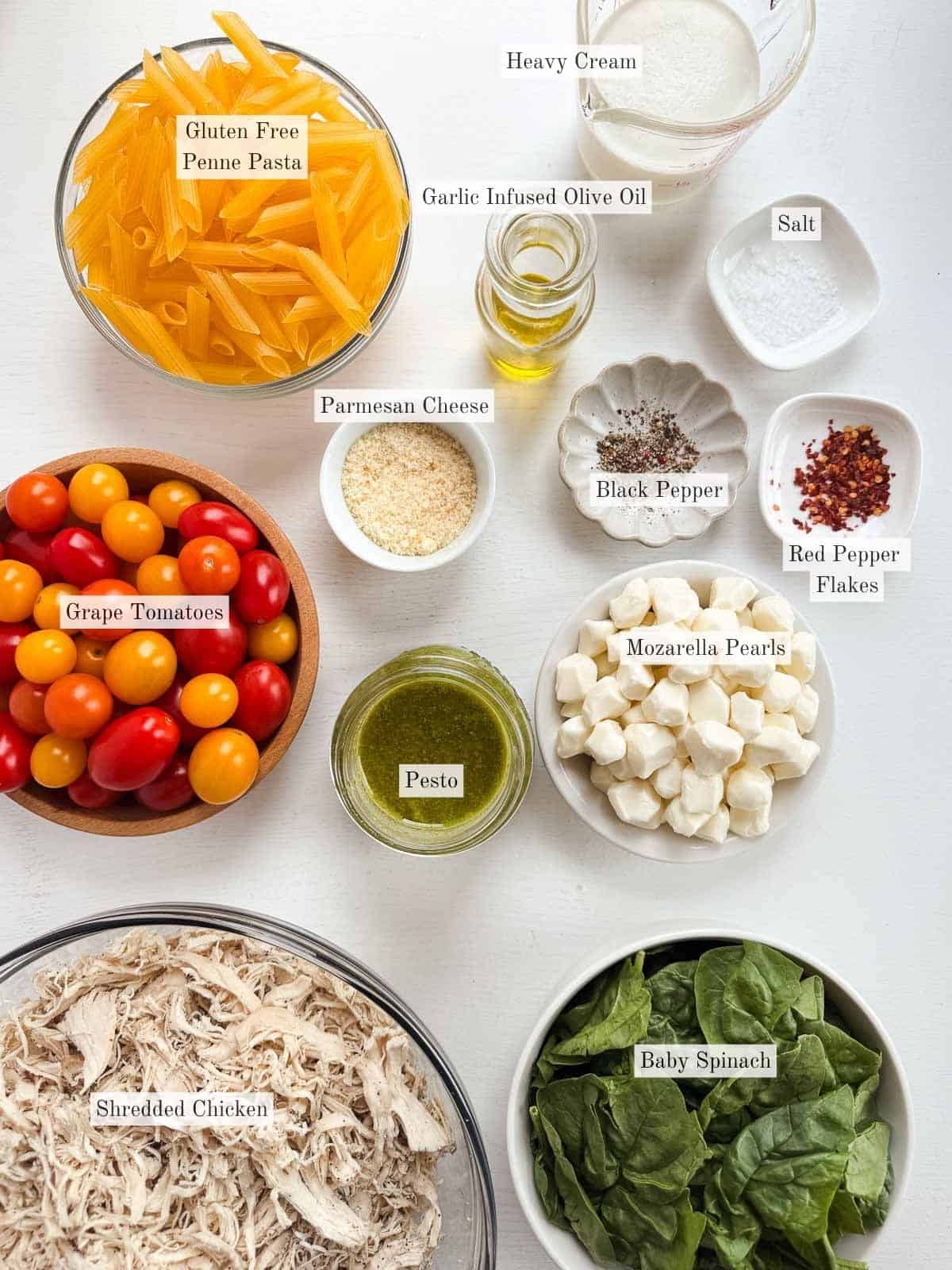 ingredients for pesto chicken penne.