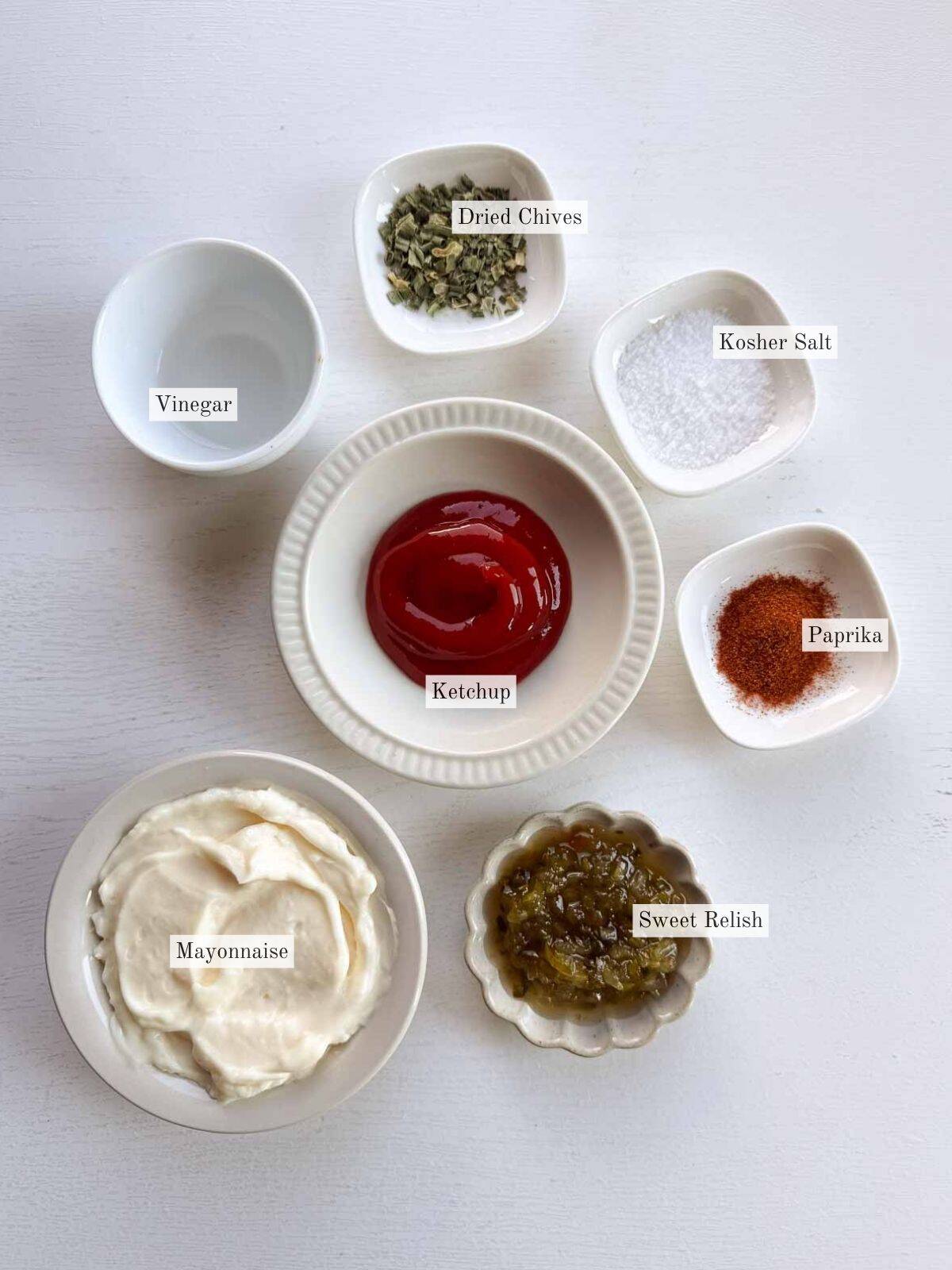 ingredients for low fodmap thousand island salad dressing.