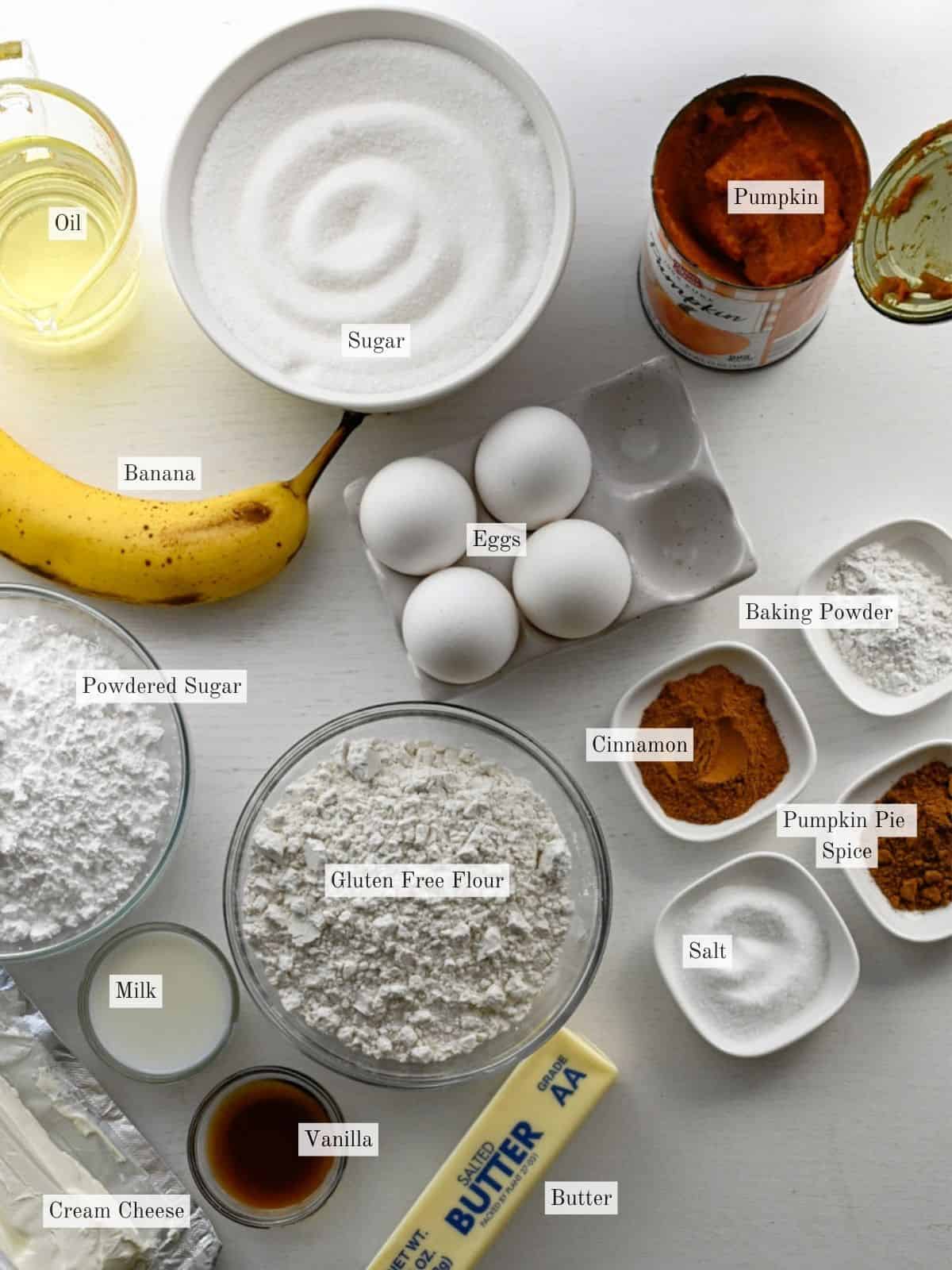 ingredients for gluten free pumpkin bars
