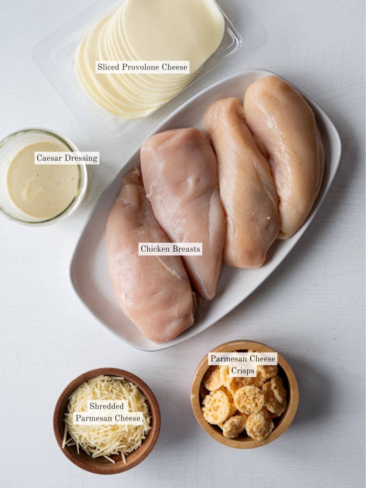 ingredients to make chicken caesar bake.