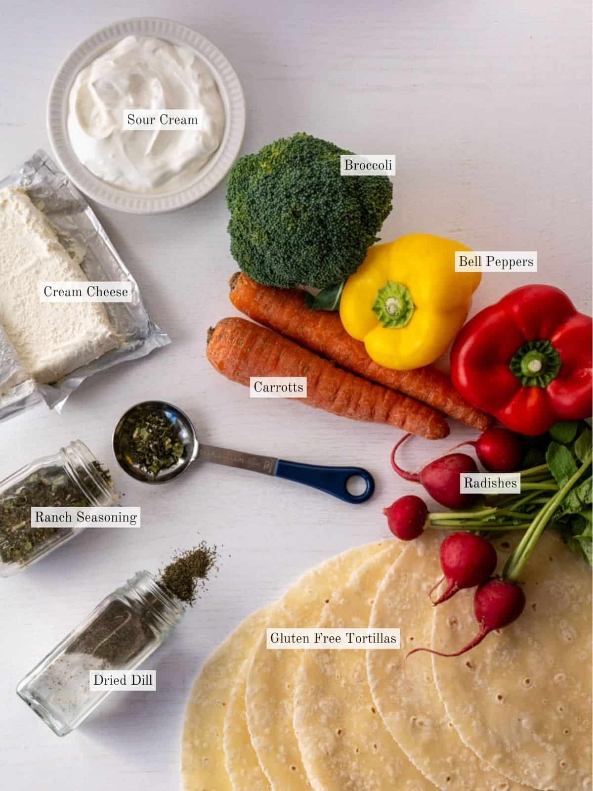 ingredients to make gluten free veggie pinwheels.