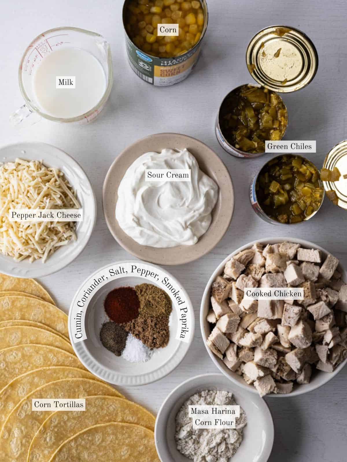 ingredients to make green chile chicken casserole.