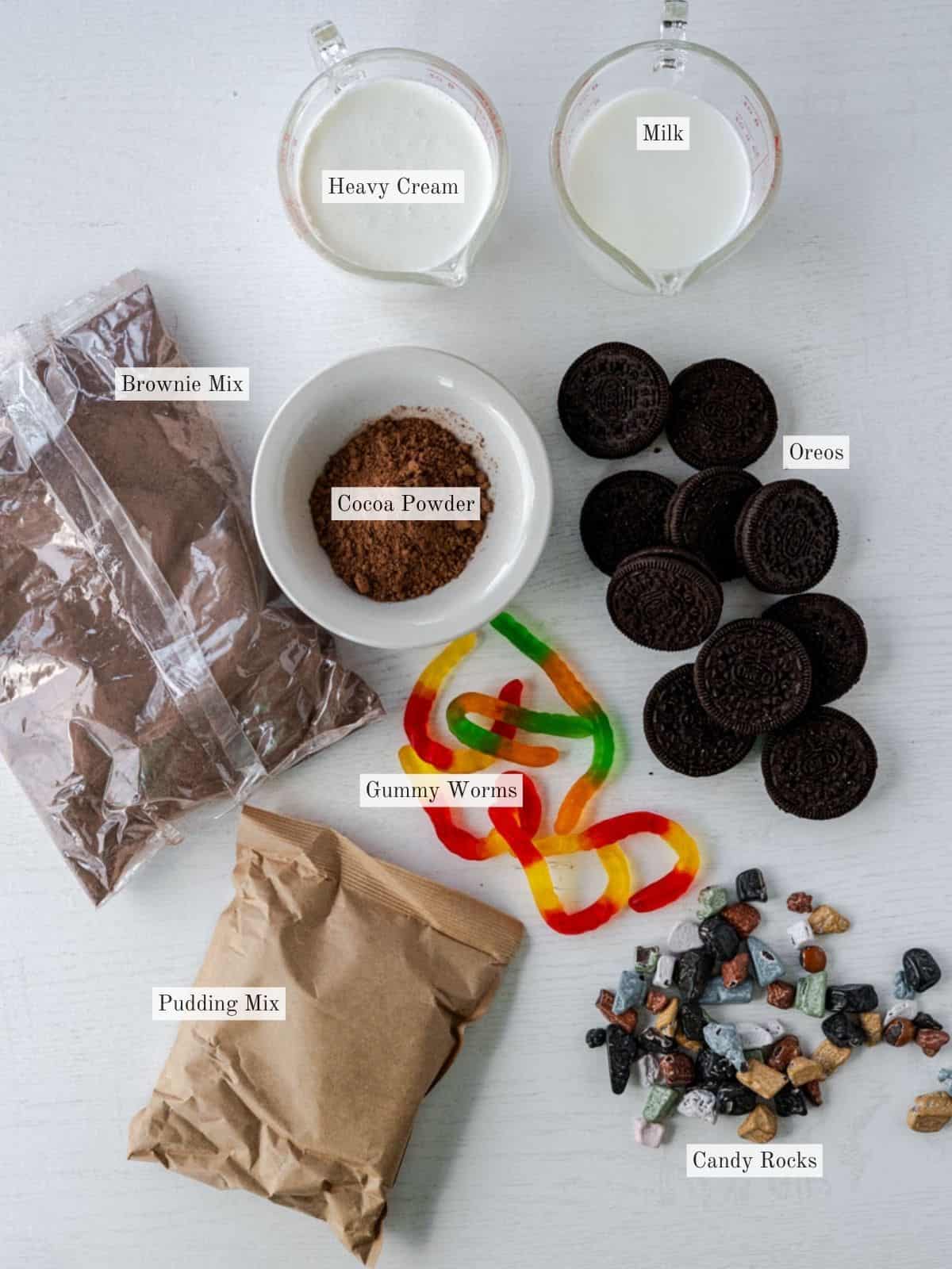 ingredients to make dirt cake cups.