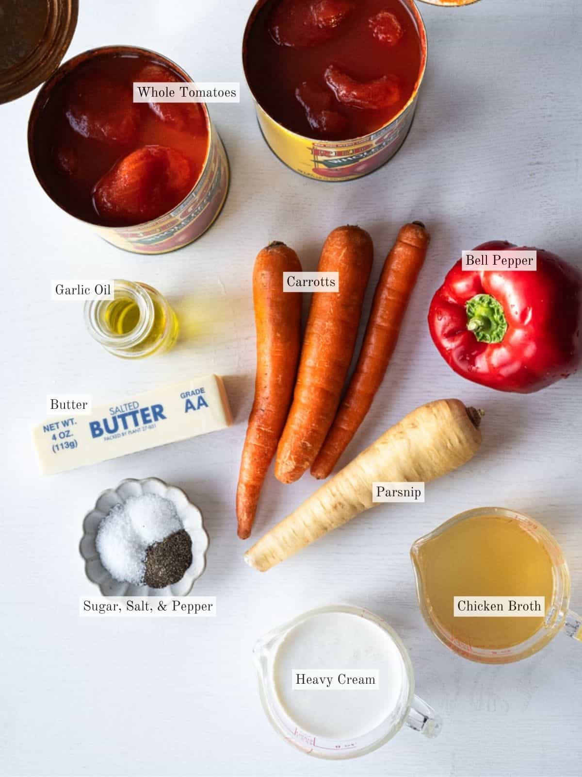 ingredients for tomato soup.