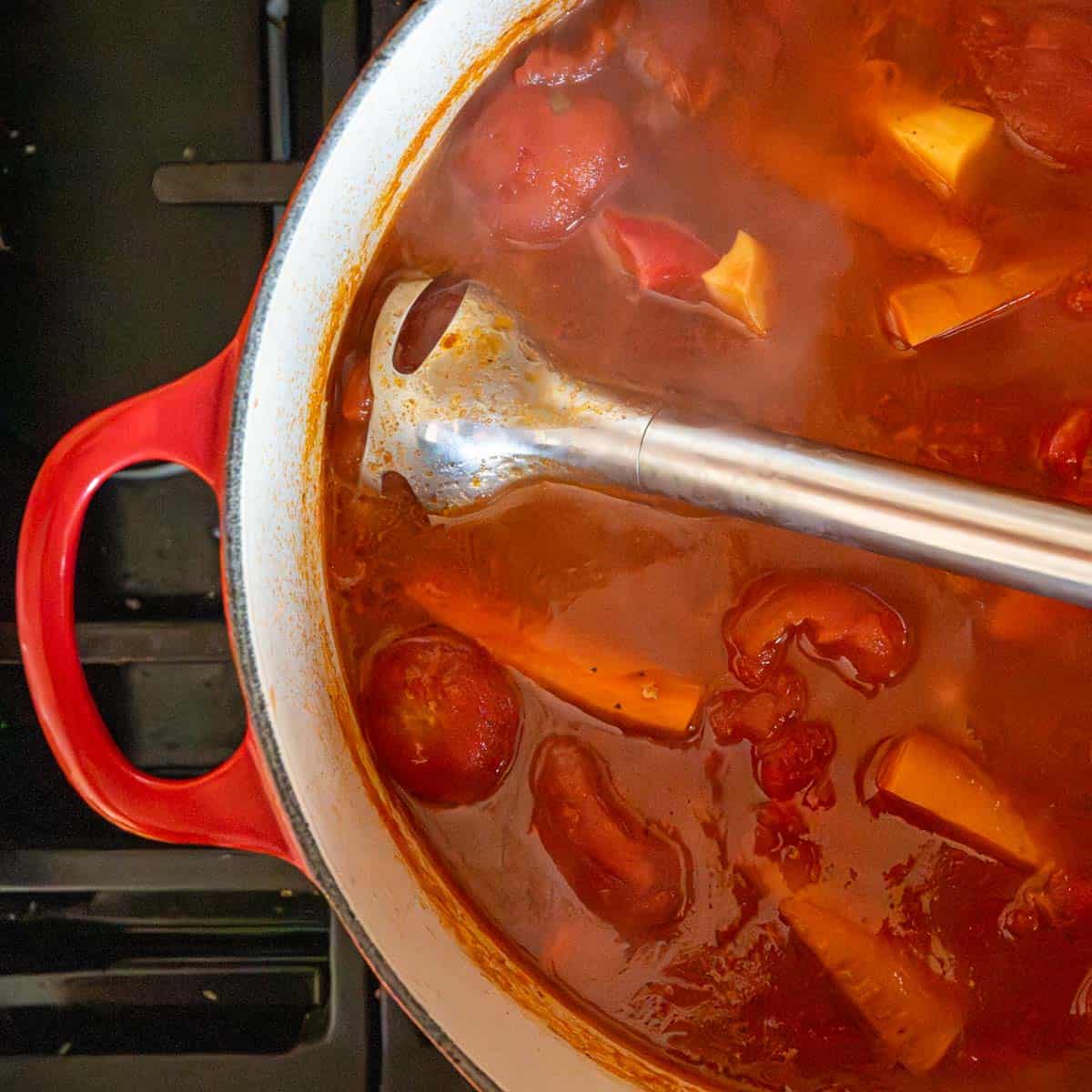 immersion blender in the dutch oven before blending the tomato soup.