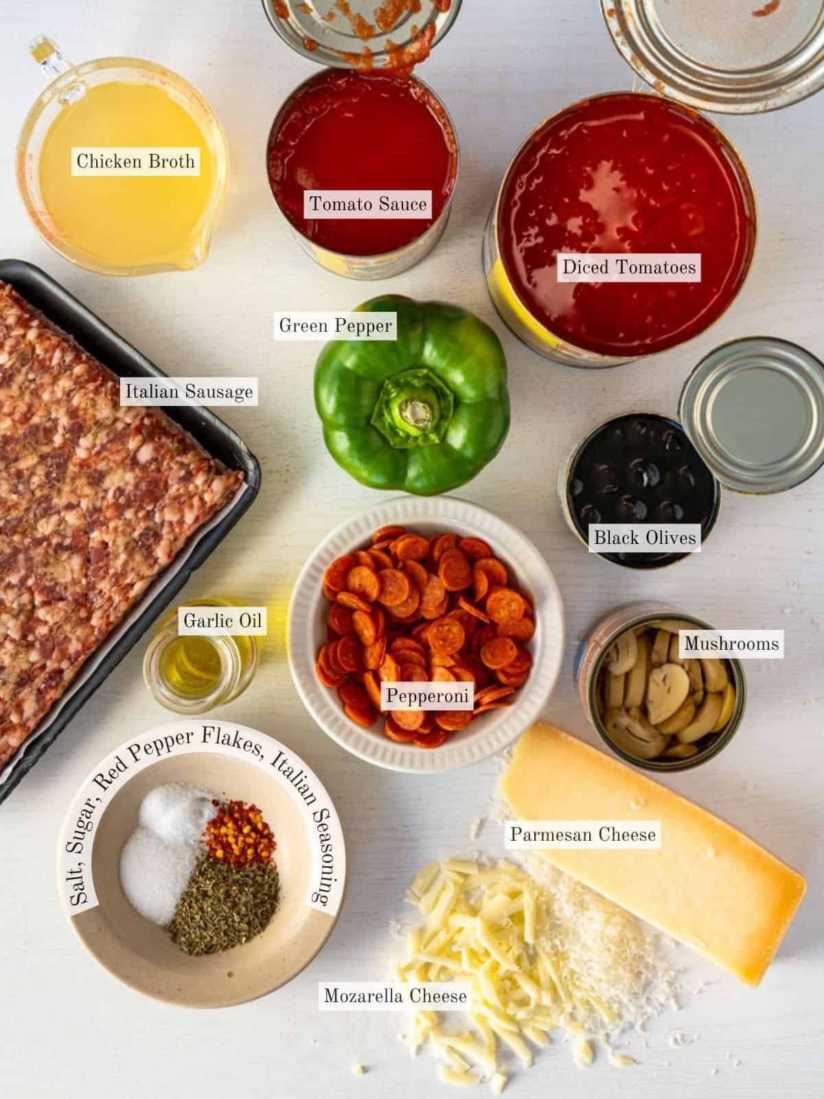 ingredients for pizza soup.