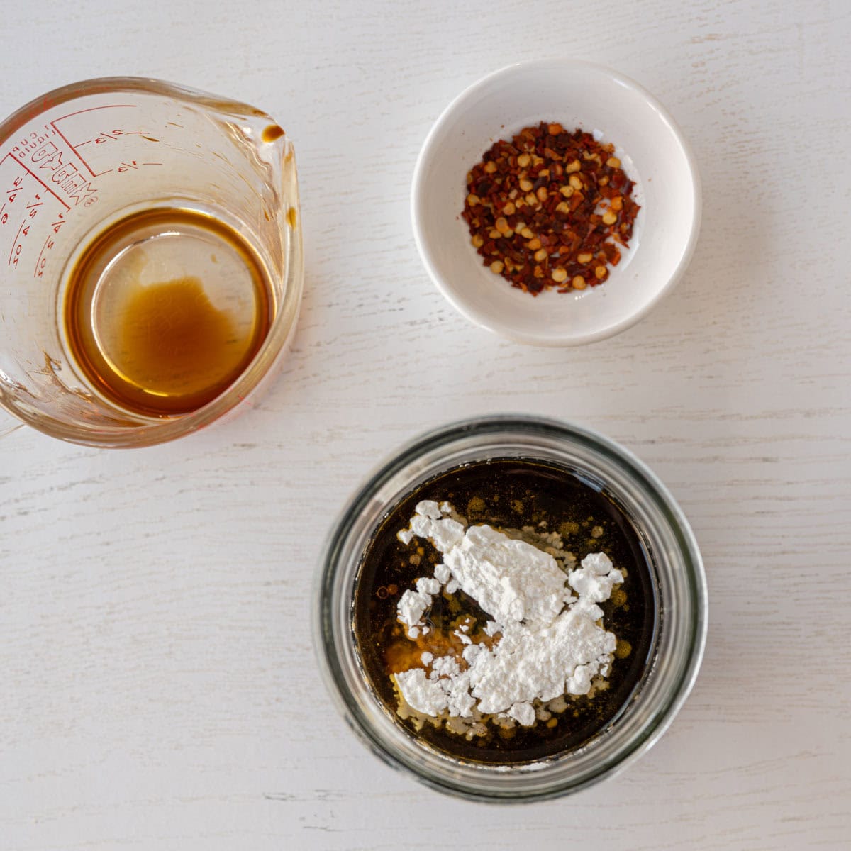 all ingredients but the ginger and red pepper flakes in a mason jar.