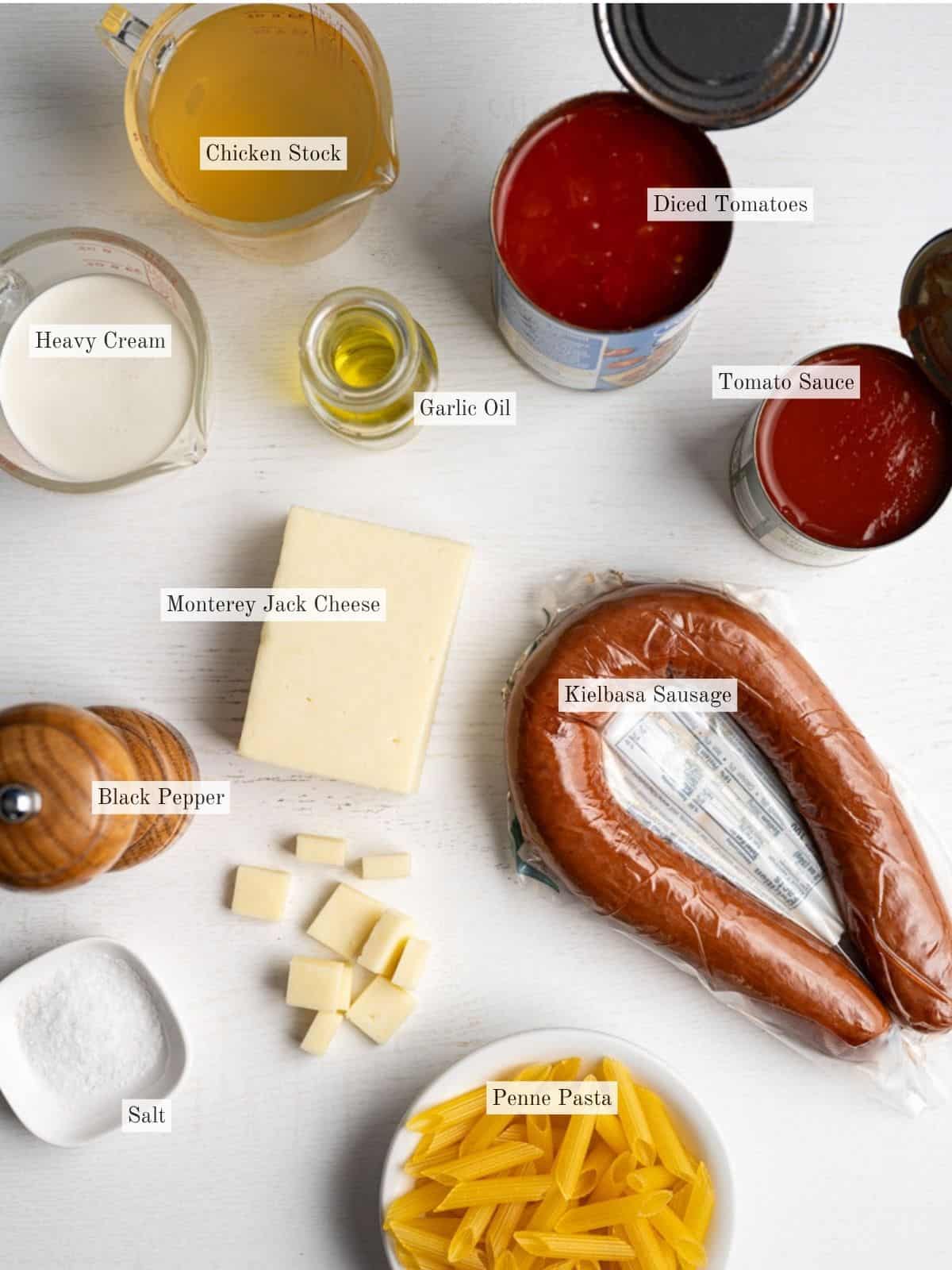 ingredients for kielbasa pasta.