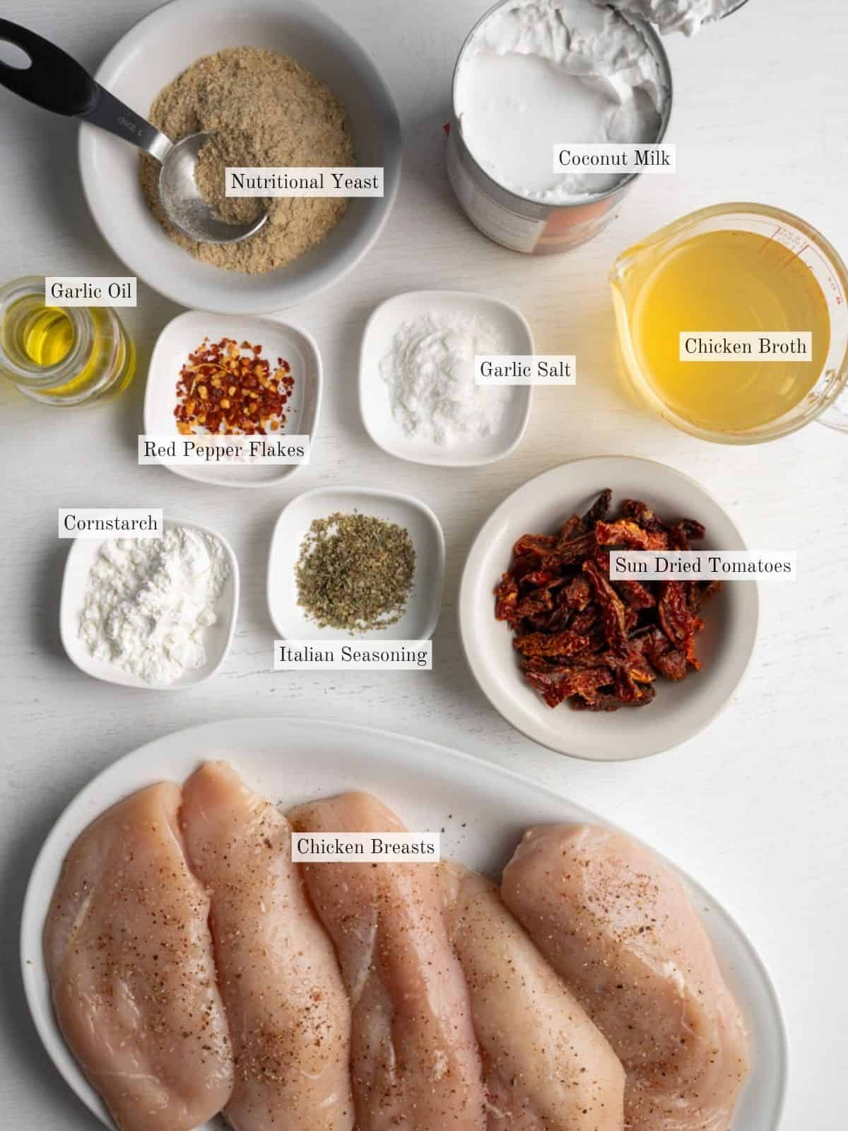 ingredients for dairy free marry me chicken.