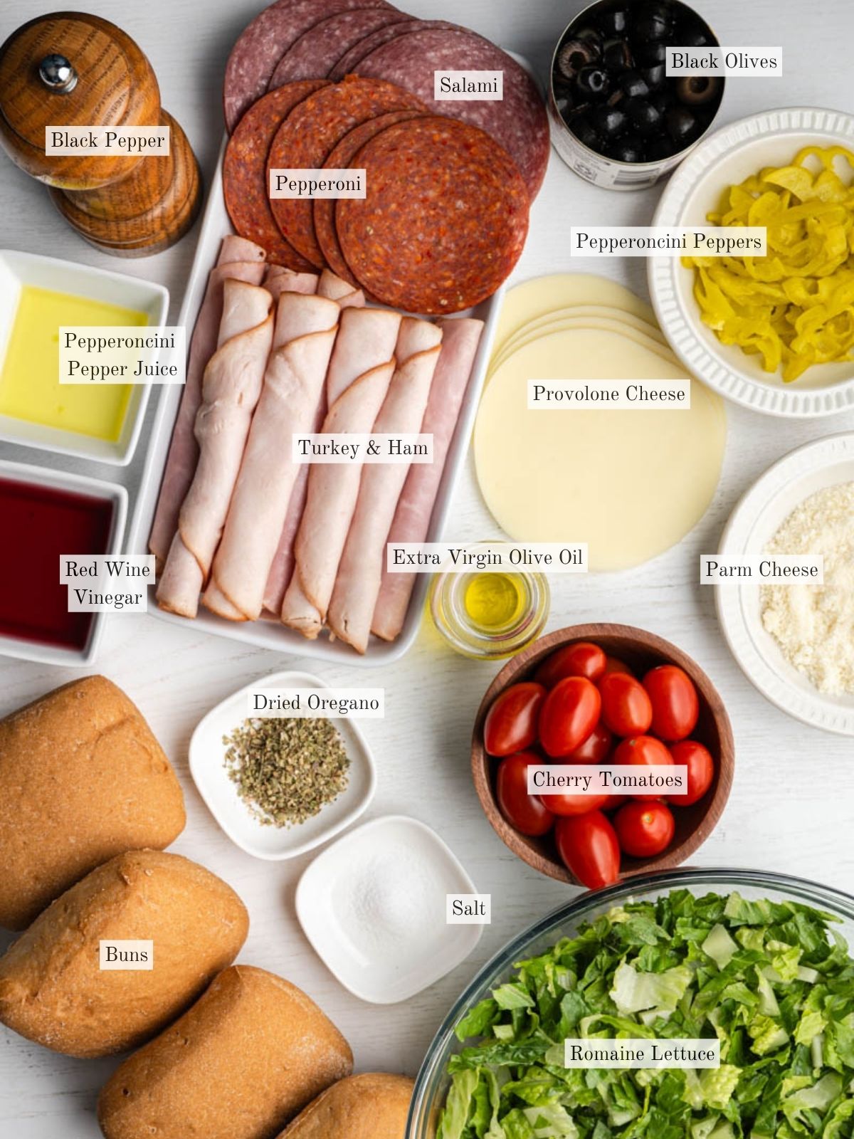 ingredients for chopped italian sandwiches.