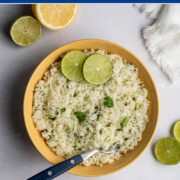 yellow bowl of cilantro lime rice.