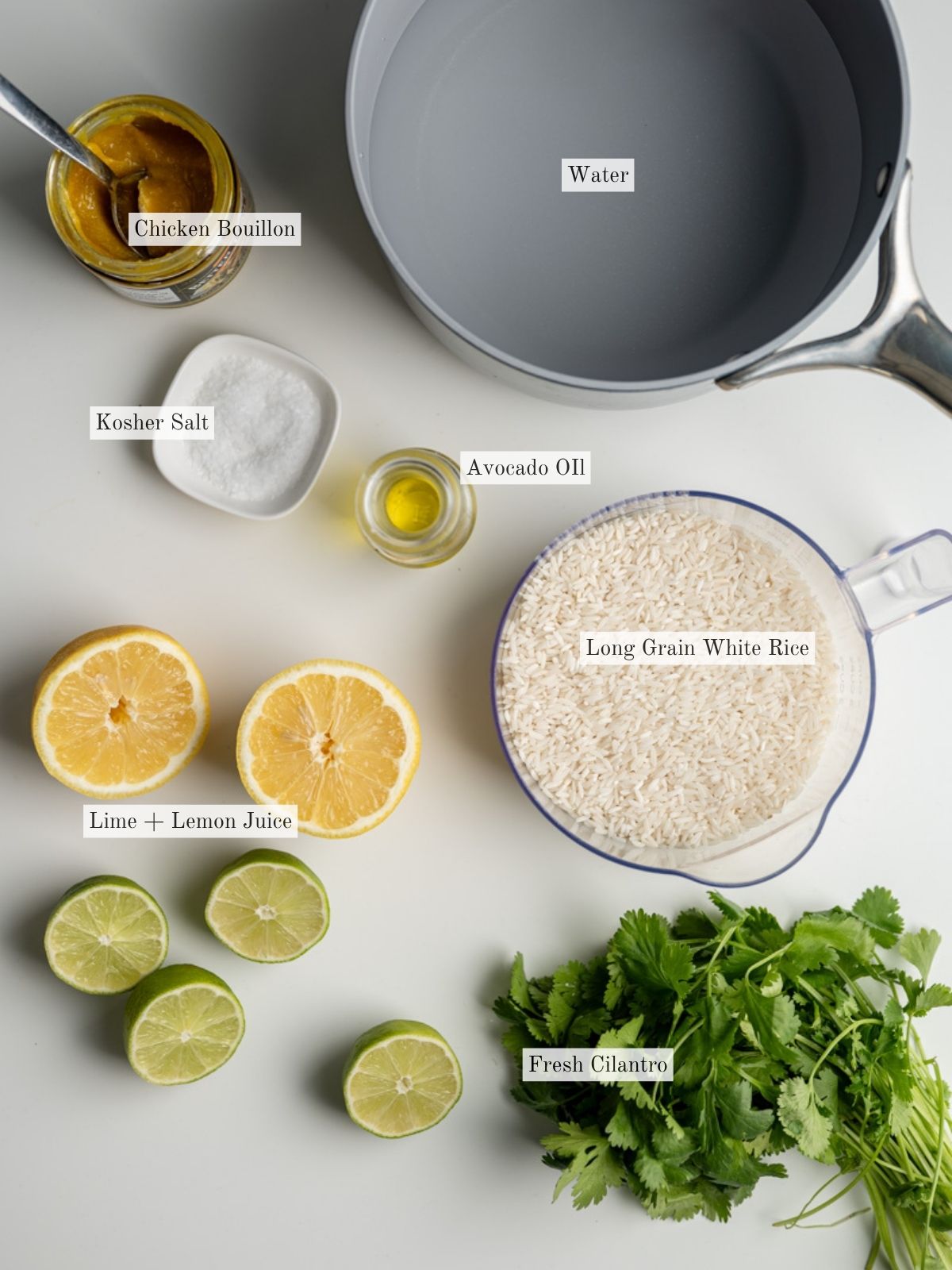 ingredients for oven baked cilantro lime rice.