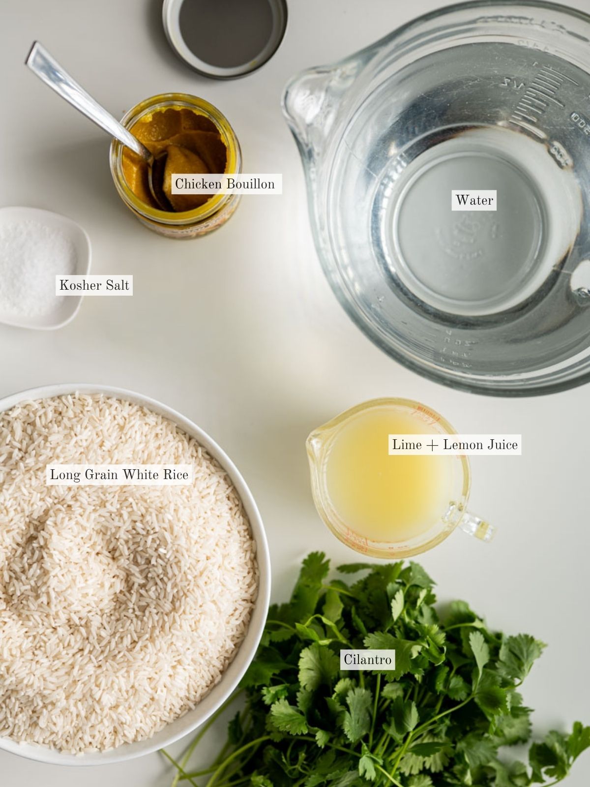 ingredients to make cilatnro lime rice for a crowd.