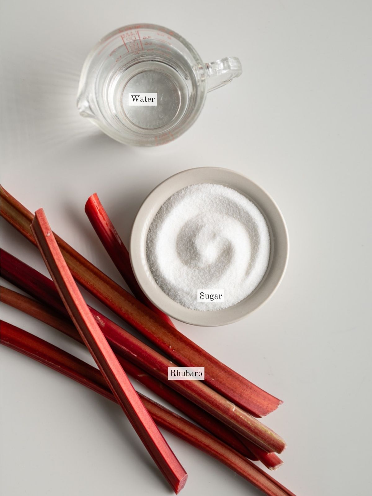 ingredients to make rhubarb syrup.