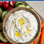 bowl of low FODMAP vegetable dip surrounded by fresh veggies.