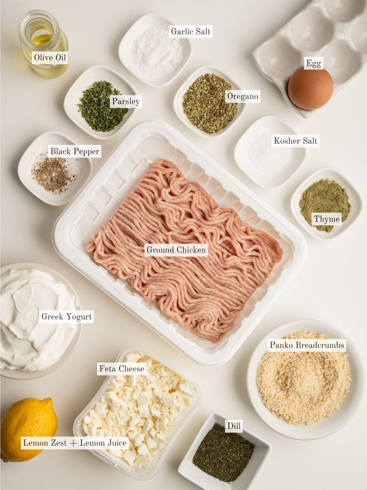 ingredients to make greek chicken meatballs.
