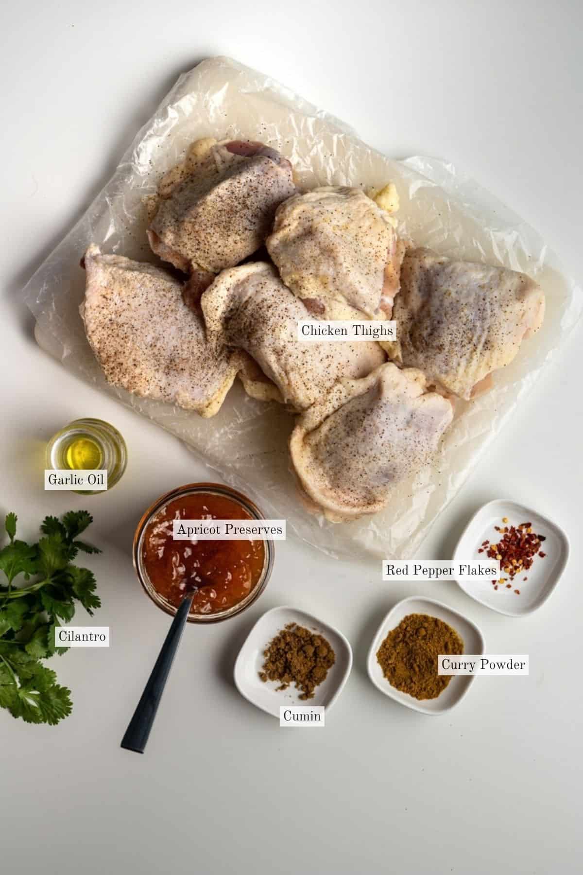 ingredients for apricot curry chicken.