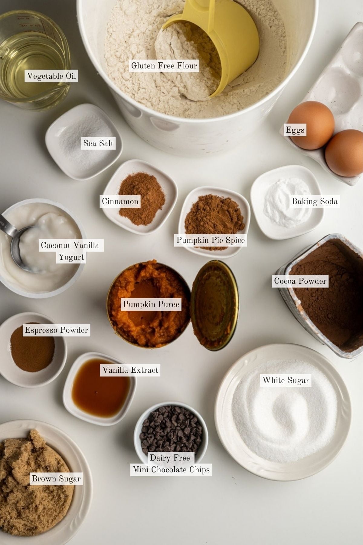 ingredients to make gluten free dairy free pumpkin bread.