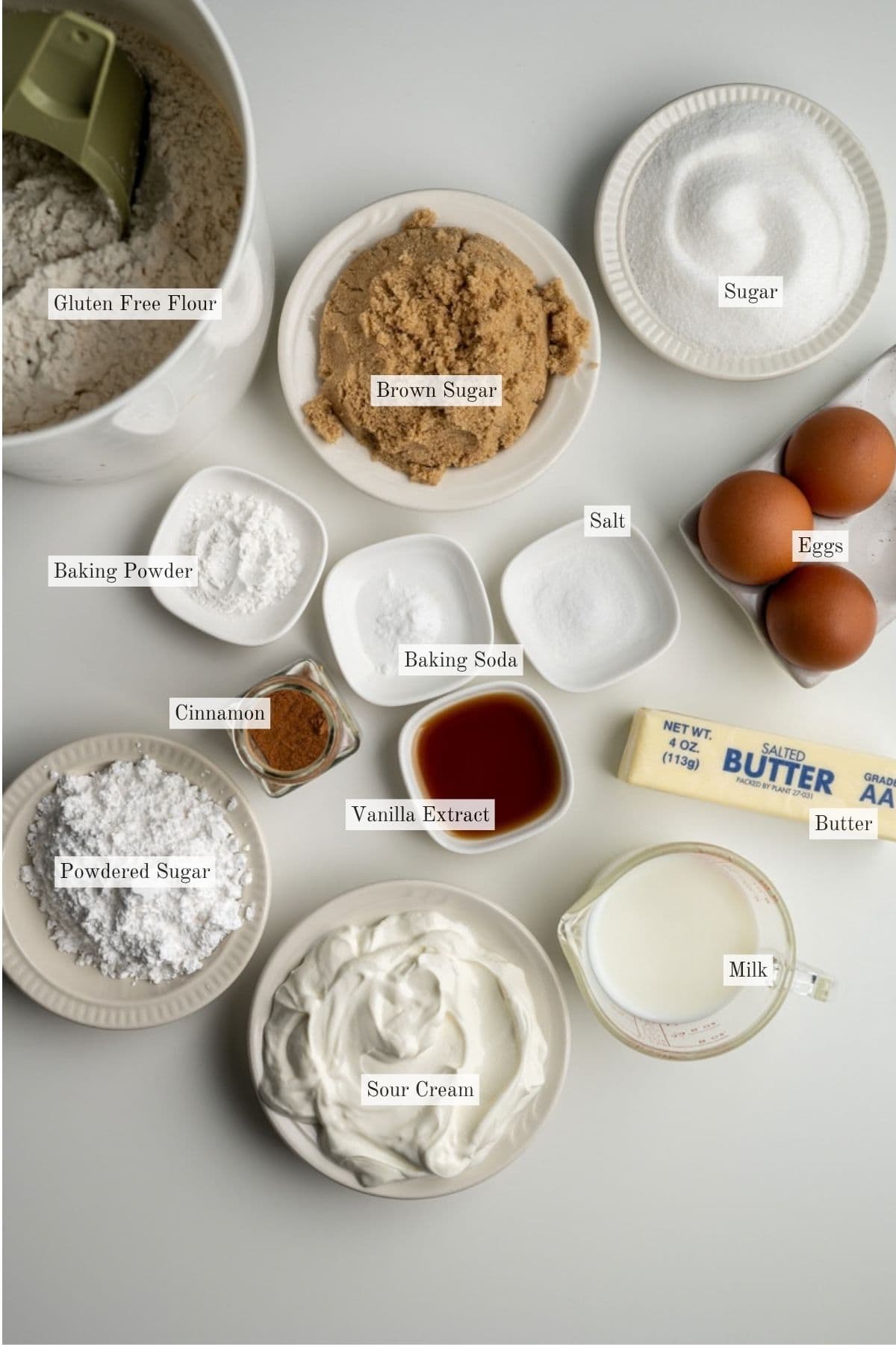 ingredients for gluten free cinnamon coffee cake.