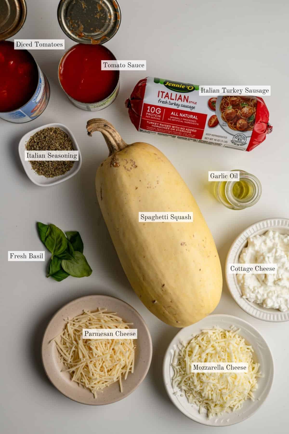 ingredients for spaghetti squash boats.