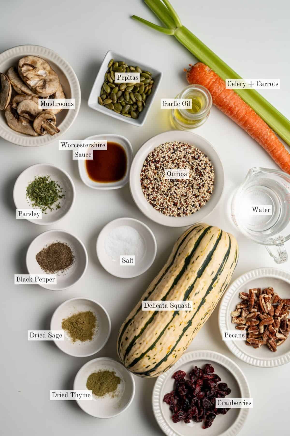 ingredients for stuffed delicata squash.